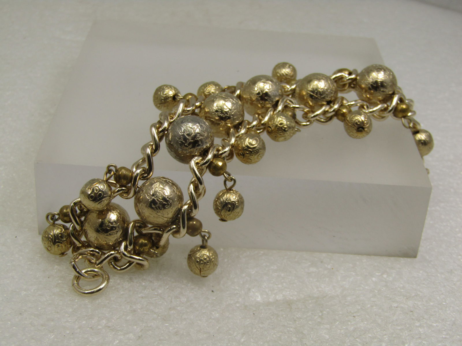 Vintage Beaded & Dangle Wide Bracelet, 7.5", Gold Tone - 2