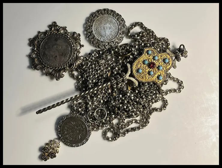 Custom Antique German Ritual Relic Sterling Silver Coin Medalian Necklace/Belt - 13