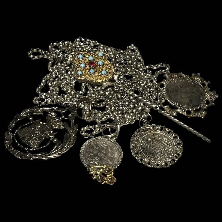 Custom Antique German Ritual Relic Sterling Silver Coin Medalian Necklace/Belt (1 of 15)