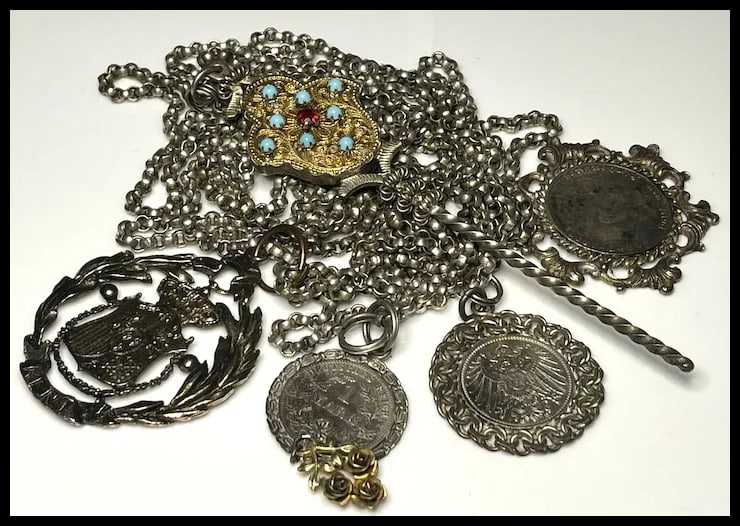 Custom Antique German Ritual Relic Sterling Silver Coin Medalian Necklace/Belt - 2