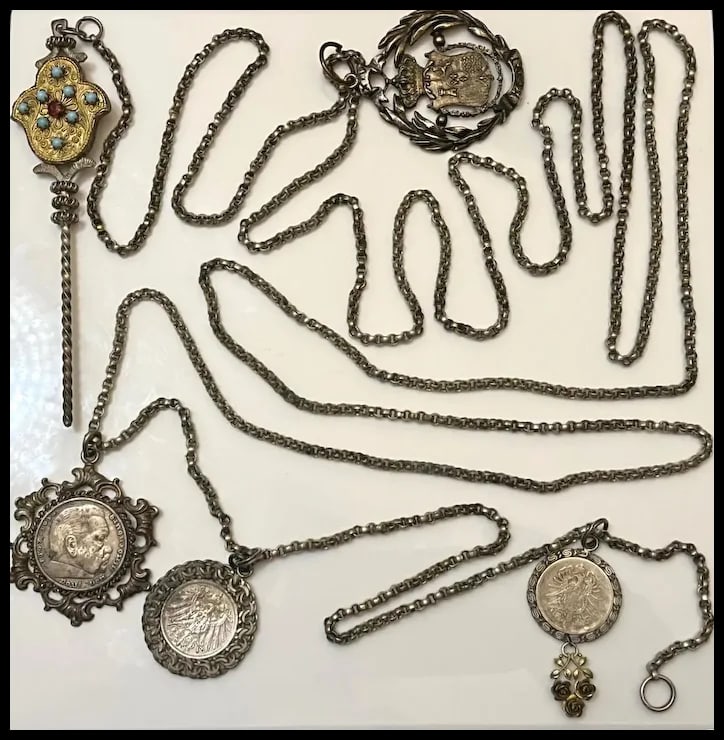 Custom Antique German Ritual Relic Sterling Silver Coin Medalian Necklace/Belt - 3