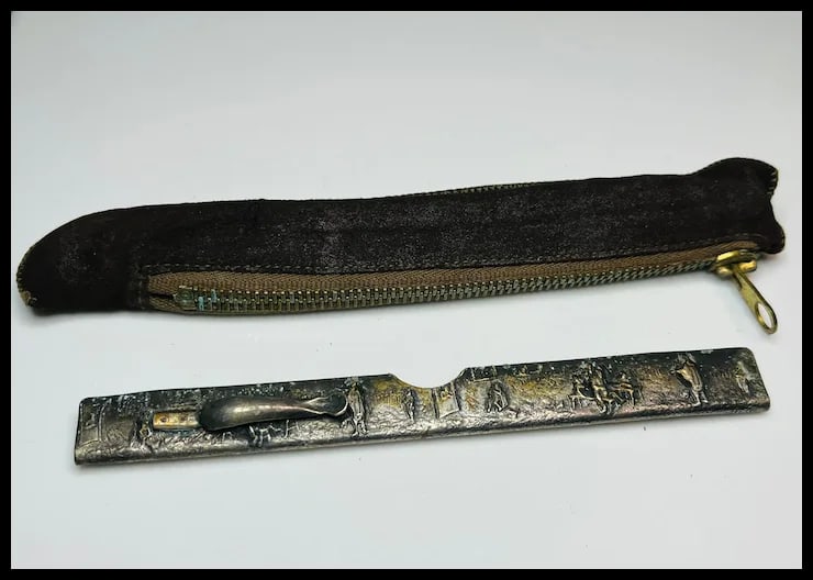 Vintage Silver Plate Scenic Comb Holder with Cover -No Comb - 3