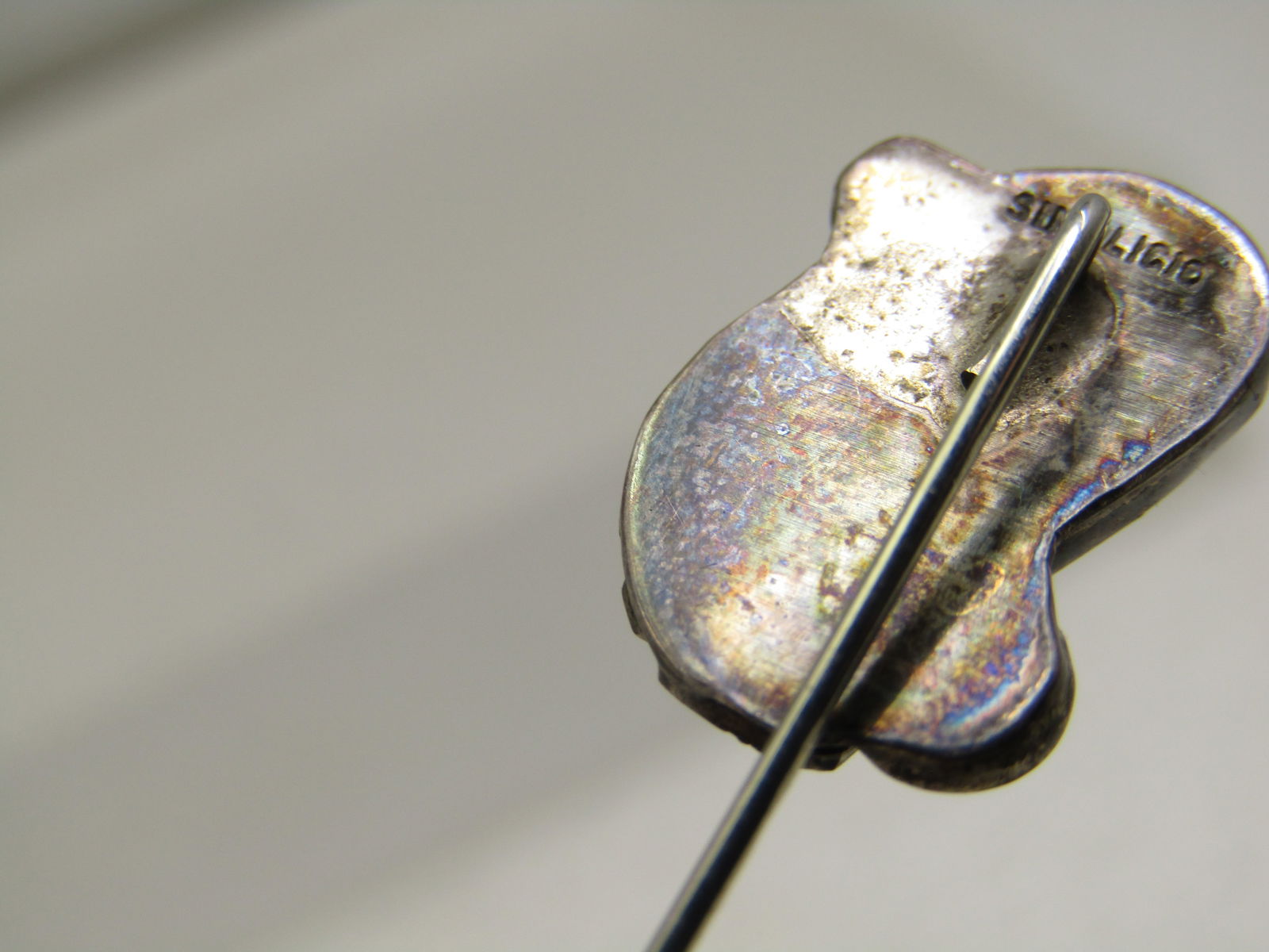 Vintage Sterling Southwestern Turquoise Stick Pin, 2.75", Safety Cap - 4