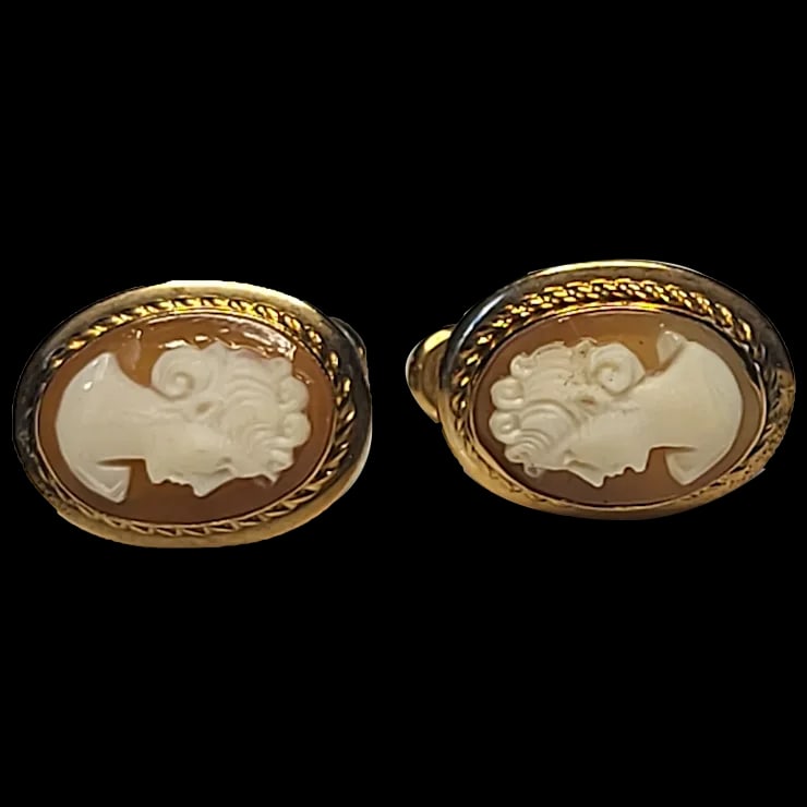 Vintage Van Dell Shell Screw Back Cameo Earrings (1 of 5)