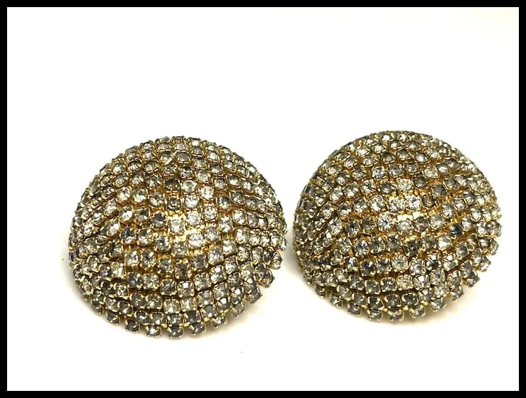 Vintage Oversized Rhinestone Disk Earrings - 2