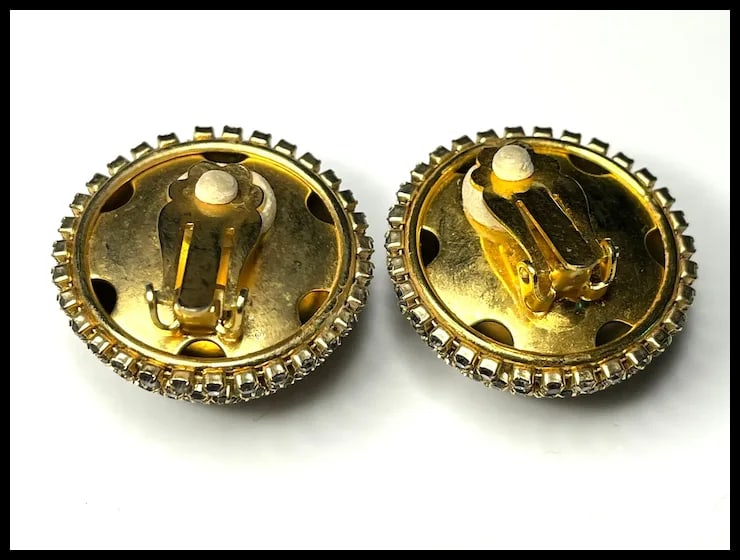 Vintage Oversized Rhinestone Disk Earrings - 3