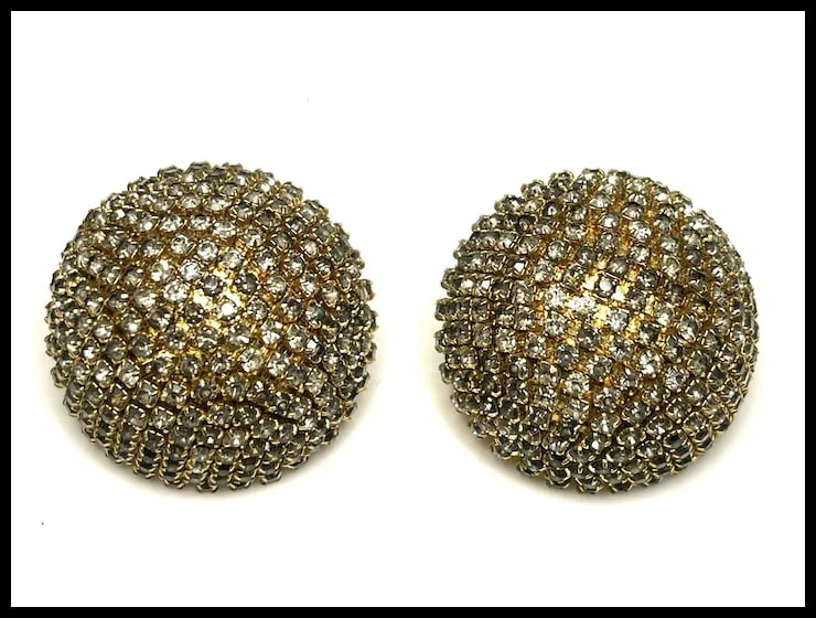 Vintage Oversized Rhinestone Disk Earrings - 4