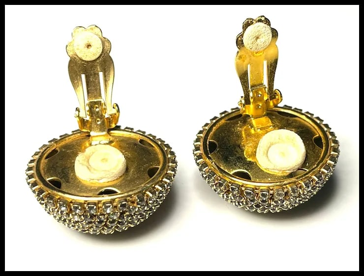 Vintage Oversized Rhinestone Disk Earrings - 6