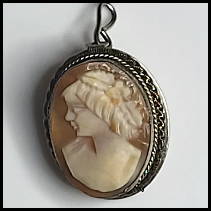 Vintage Sterling Silver Hand-Carved Shell Filigree Cameo Pin/Brooch - 2