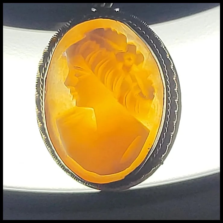 Vintage Sterling Silver Hand-Carved Shell Filigree Cameo Pin/Brooch - 6