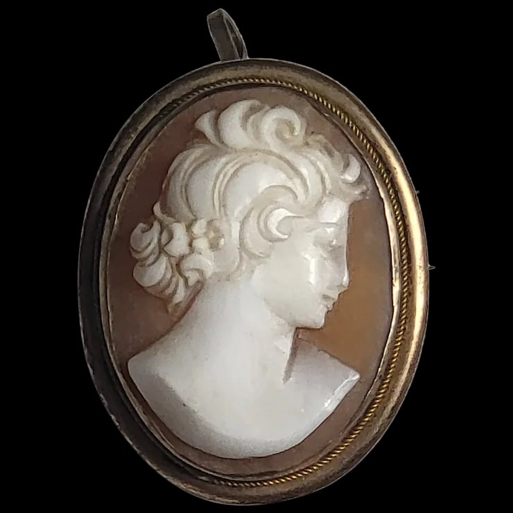Vintage Silver Hand-Carved Shell Filigree Retractable Cameo Pin/Brooch (1 of 6)