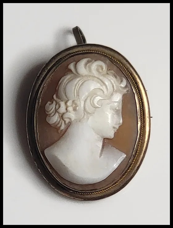 Vintage Silver Hand-Carved Shell Filigree Retractable Cameo Pin/Brooch - 2