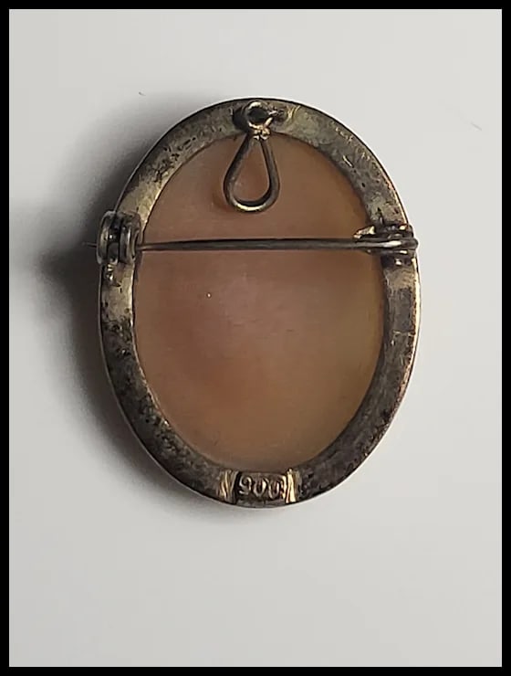 Vintage Silver Hand-Carved Shell Filigree Retractable Cameo Pin/Brooch - 3