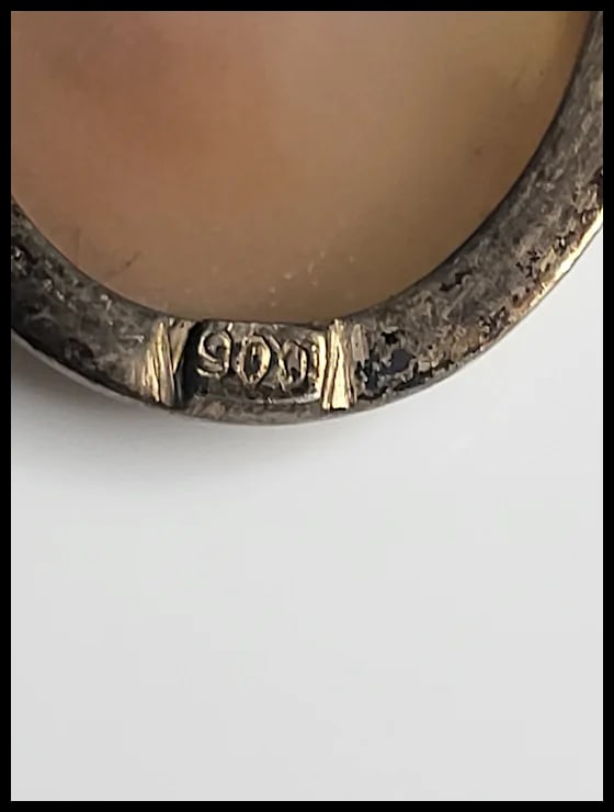 Vintage Silver Hand-Carved Shell Filigree Retractable Cameo Pin/Brooch - 5
