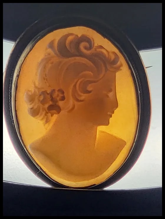 Vintage Silver Hand-Carved Shell Filigree Retractable Cameo Pin/Brooch - 6