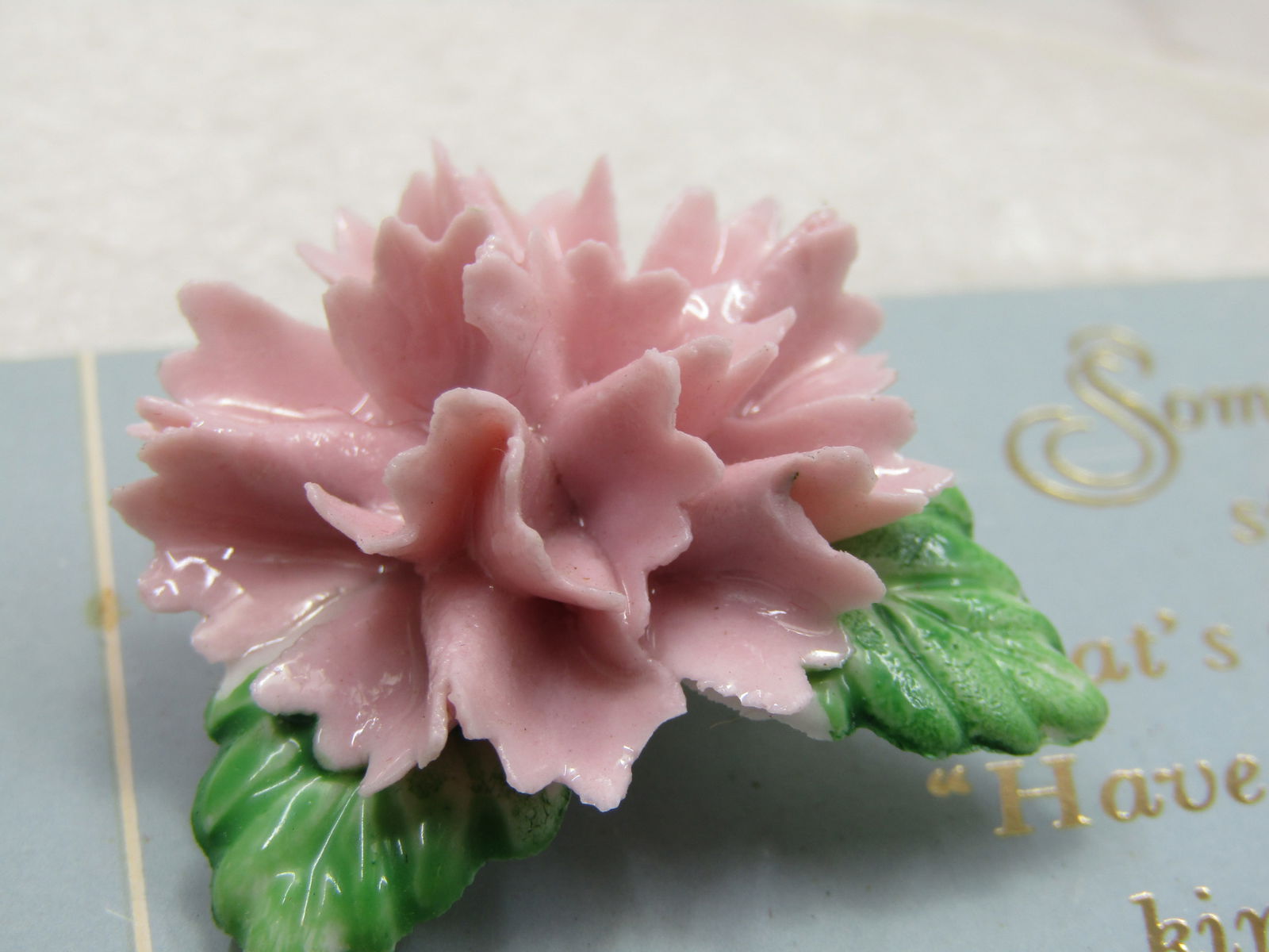Vintage Pink Carnation Brooch, On Card, 1980's - 3
