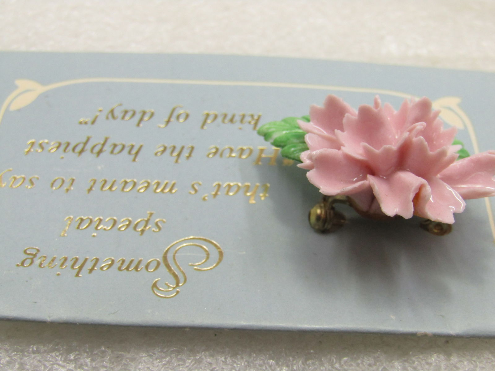 Vintage Pink Carnation Brooch, On Card, 1980's - 4