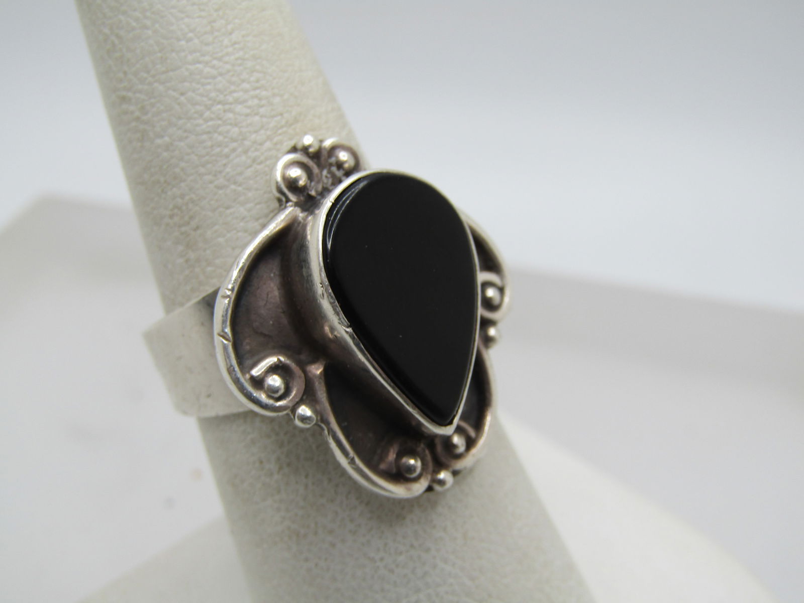 Vintage Sterling Southwestern Onyx Ring, Sz. 7.5, 1970's-1980's - 2