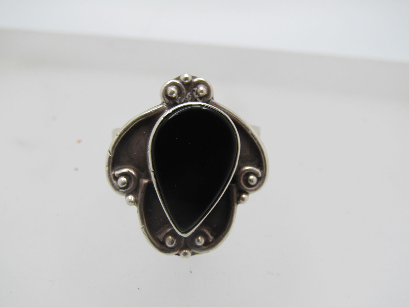 Vintage Sterling Southwestern Onyx Ring, Sz. 7.5, 1970's-1980's - 4