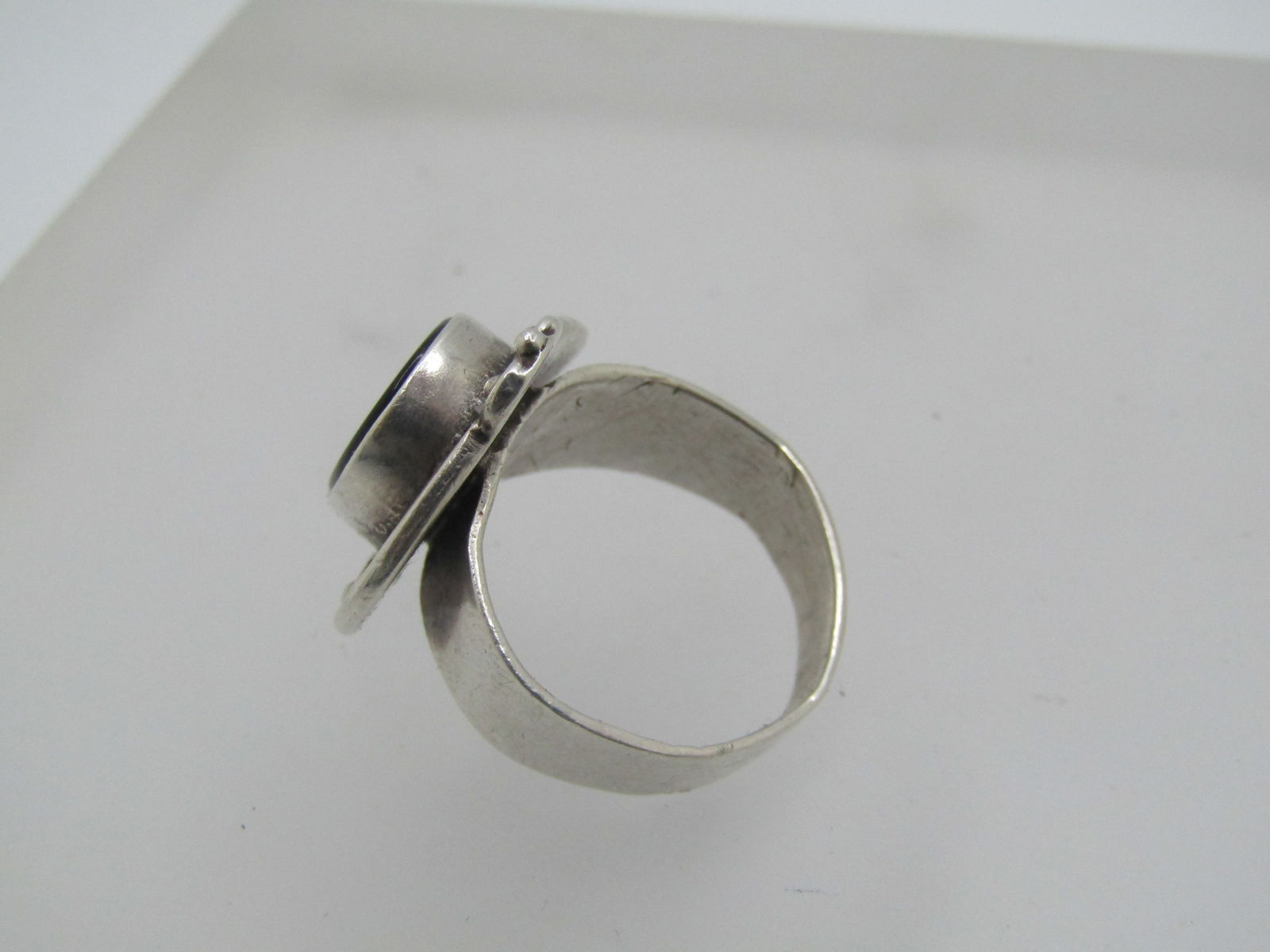 Vintage Sterling Southwestern Onyx Ring, Sz. 7.5, 1970's-1980's - 6