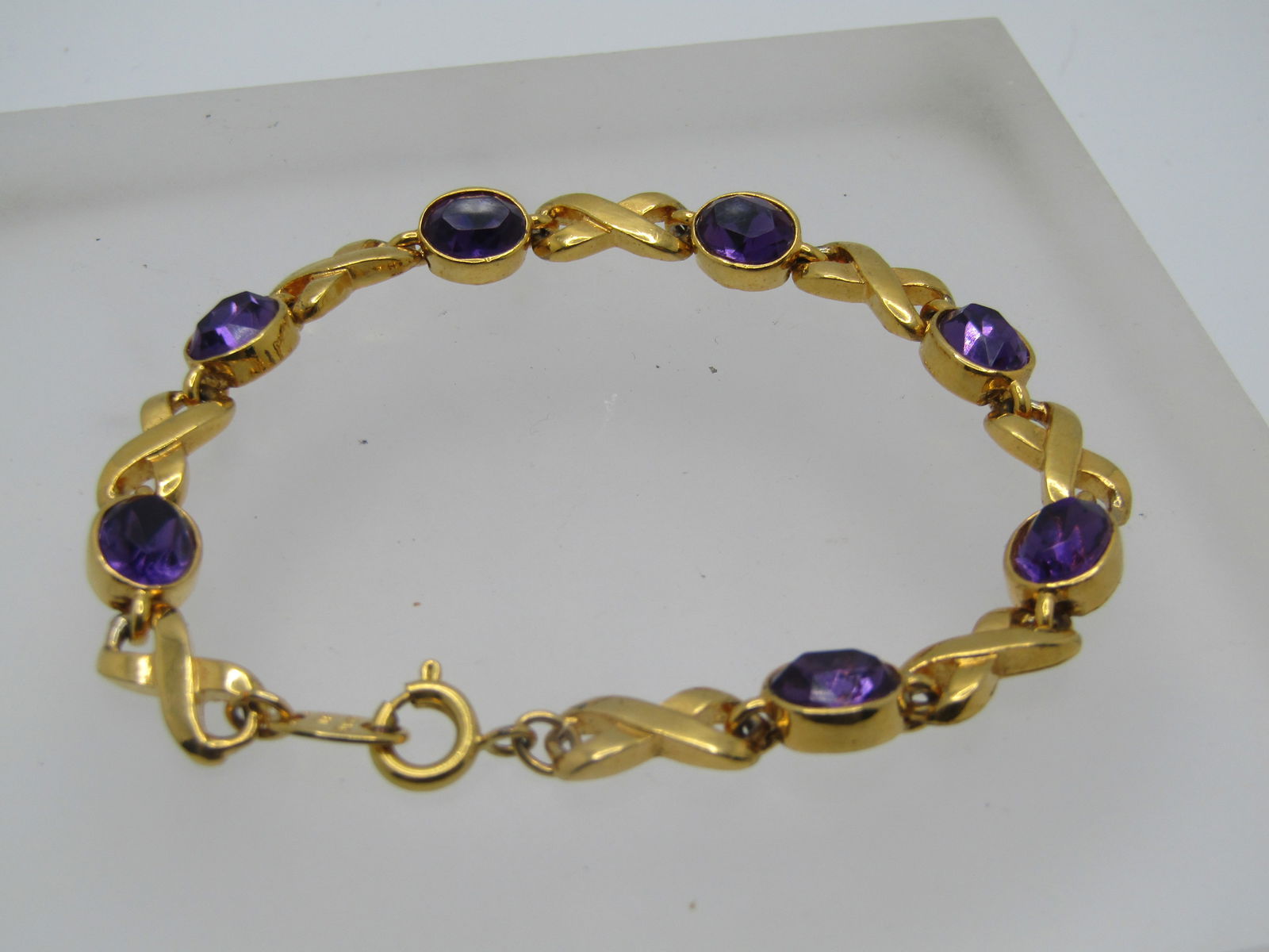 Vintage Purple Rhinestone Tennis Bracelet, Signed N.R. Avon, 7", 1980's - 2