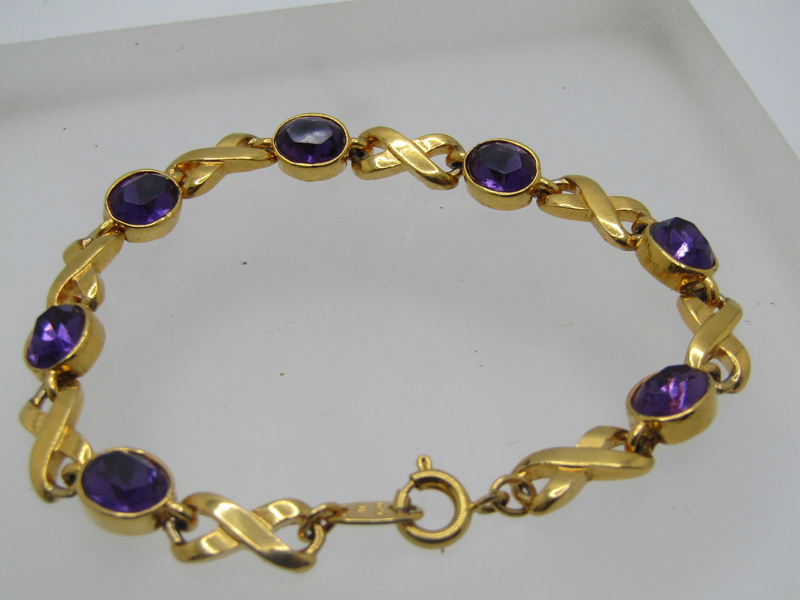 Vintage Purple Rhinestone Tennis Bracelet, Signed N.R. Avon, 7", 1980's - 3