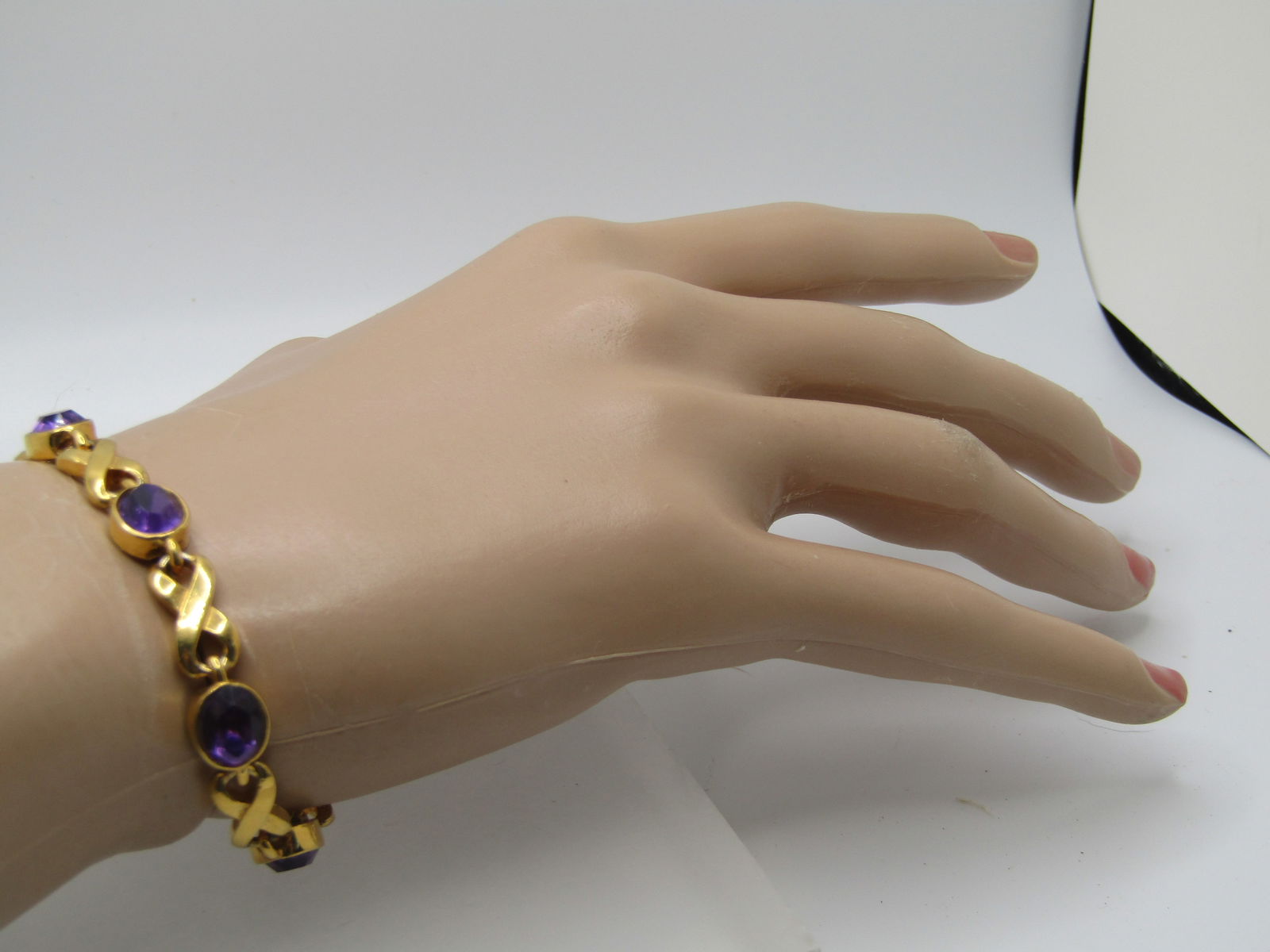 Vintage Purple Rhinestone Tennis Bracelet, Signed N.R. Avon, 7", 1980's - 6