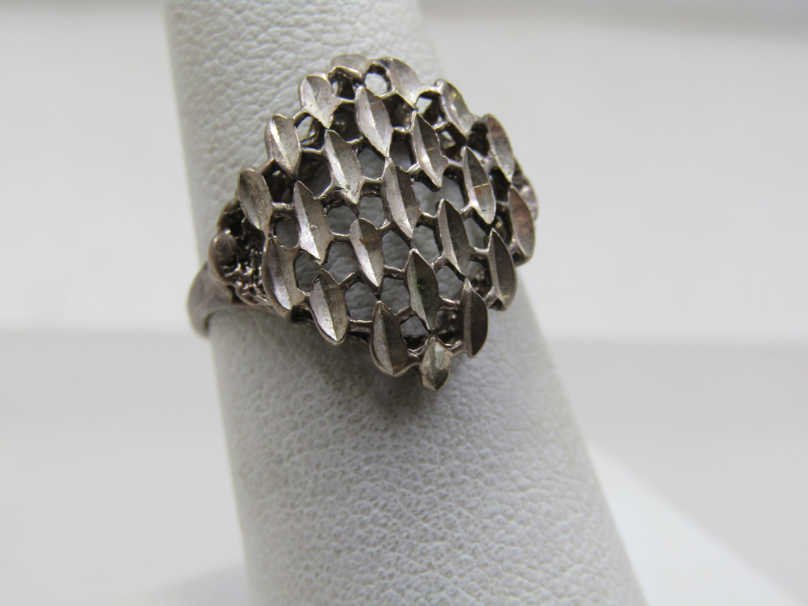 Vintage Sterling Diamond Cut Woven Ring, Sz. 7.5, Signed TSC (1 of 6)