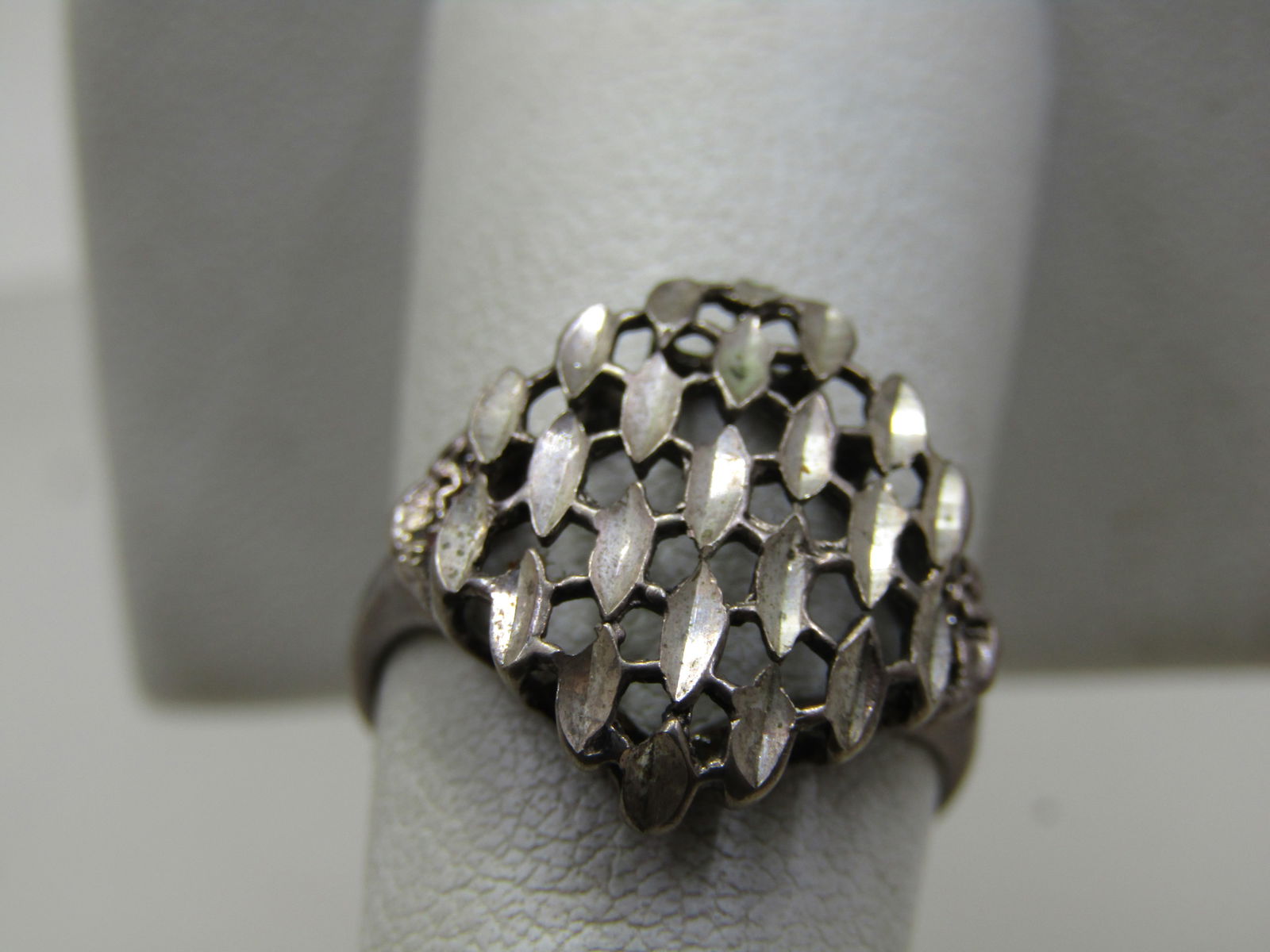 Vintage Sterling Diamond Cut Woven Ring, Sz. 7.5, Signed TSC - 3
