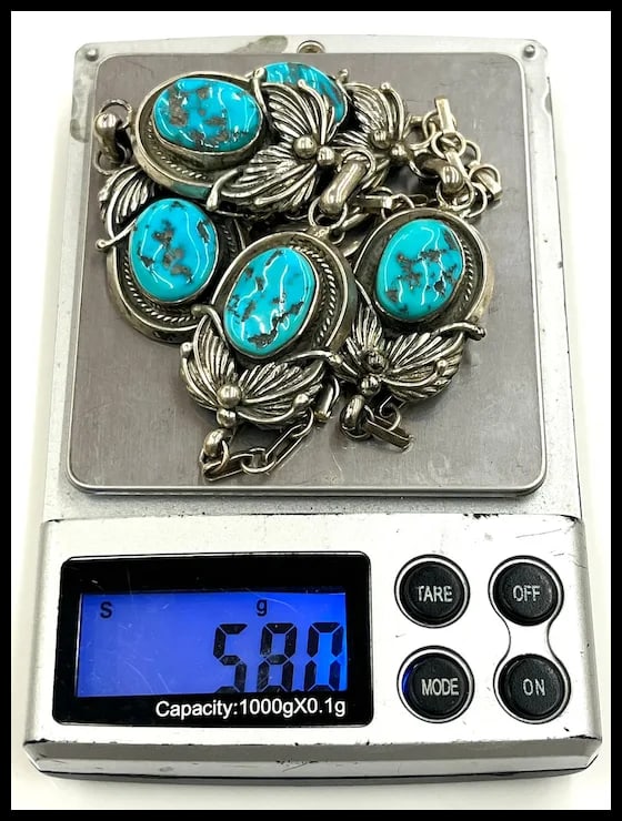 Vintage Signed MP Sterling Silver Native American Navajo Turquoise Necklace- Dated and Signed - 10