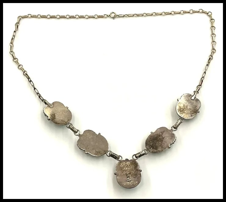 Vintage Signed MP Sterling Silver Native American Navajo Turquoise Necklace- Dated and Signed - 8