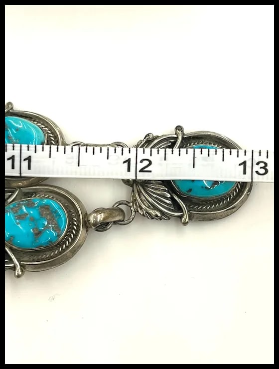 Vintage Signed MP Sterling Silver Native American Navajo Turquoise Necklace- Dated and Signed - 9