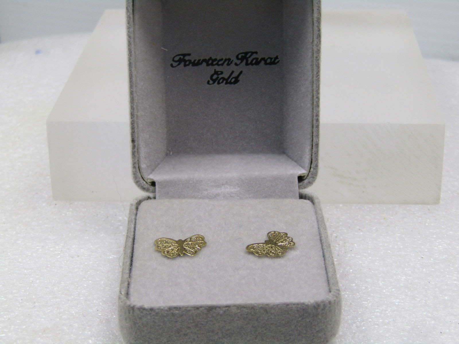 Vintage 14kt Butterfly Earrings, Pierced, Original Box, 1980's - 3
