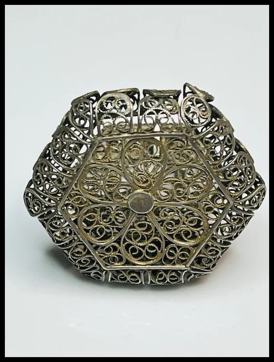 Vintage Silver 800 Roma Italian Filigree Trinket/ Pill Box - 6