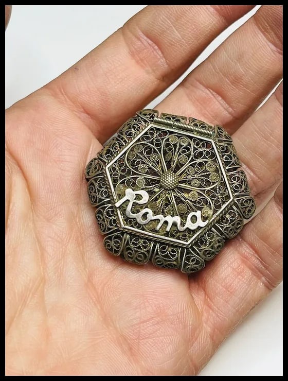 Vintage Silver 800 Roma Italian Filigree Trinket/ Pill Box - 8