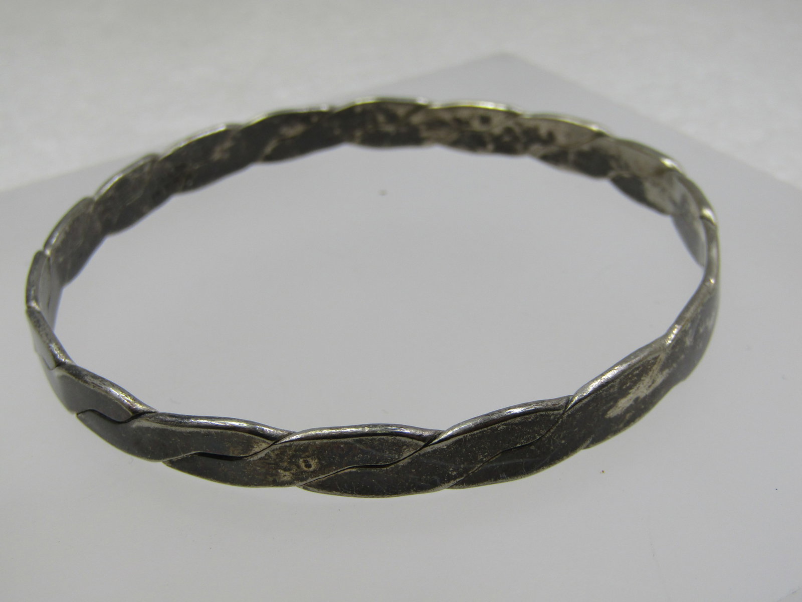 Vintage Silver Bangle Bracelet, Crisscross, Mexico, 8", Unisex - 4