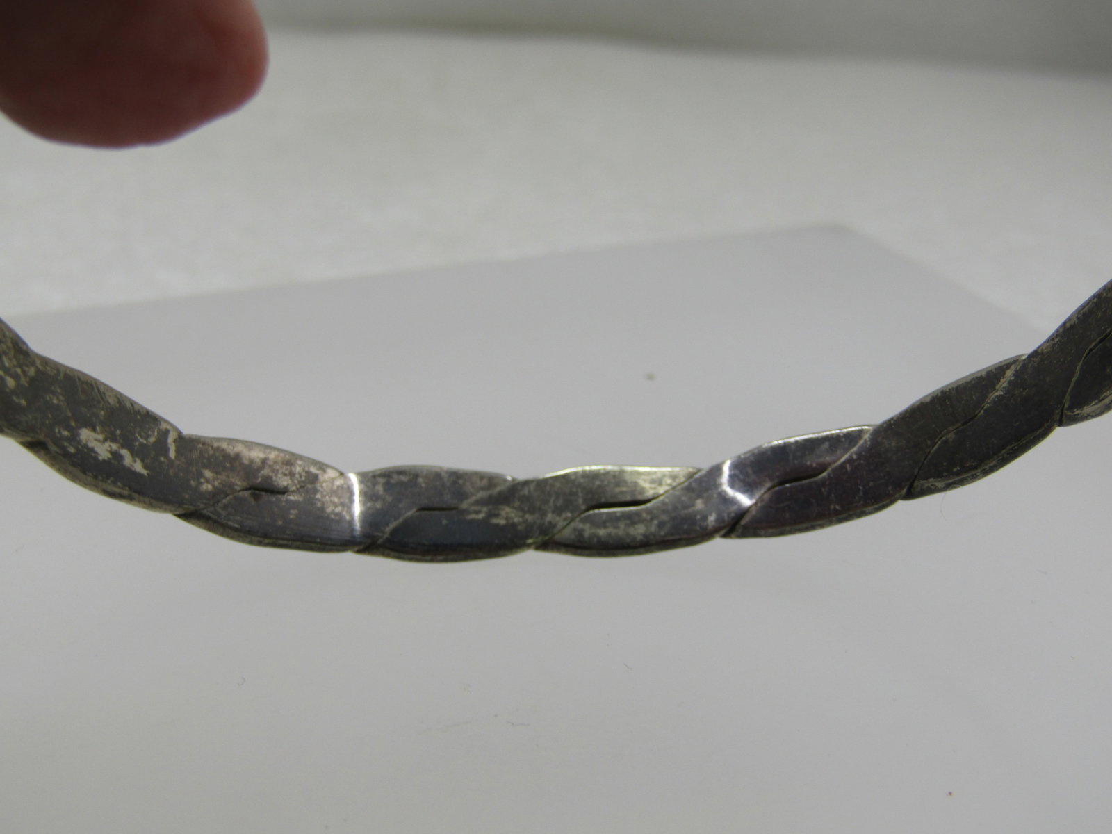 Vintage Silver Bangle Bracelet, Crisscross, Mexico, 8", Unisex - 5