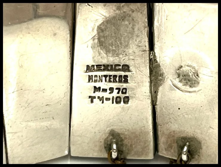 Heavy Vintage Monteros Mexico Sterling Silver & Malachite Bracelet - 6