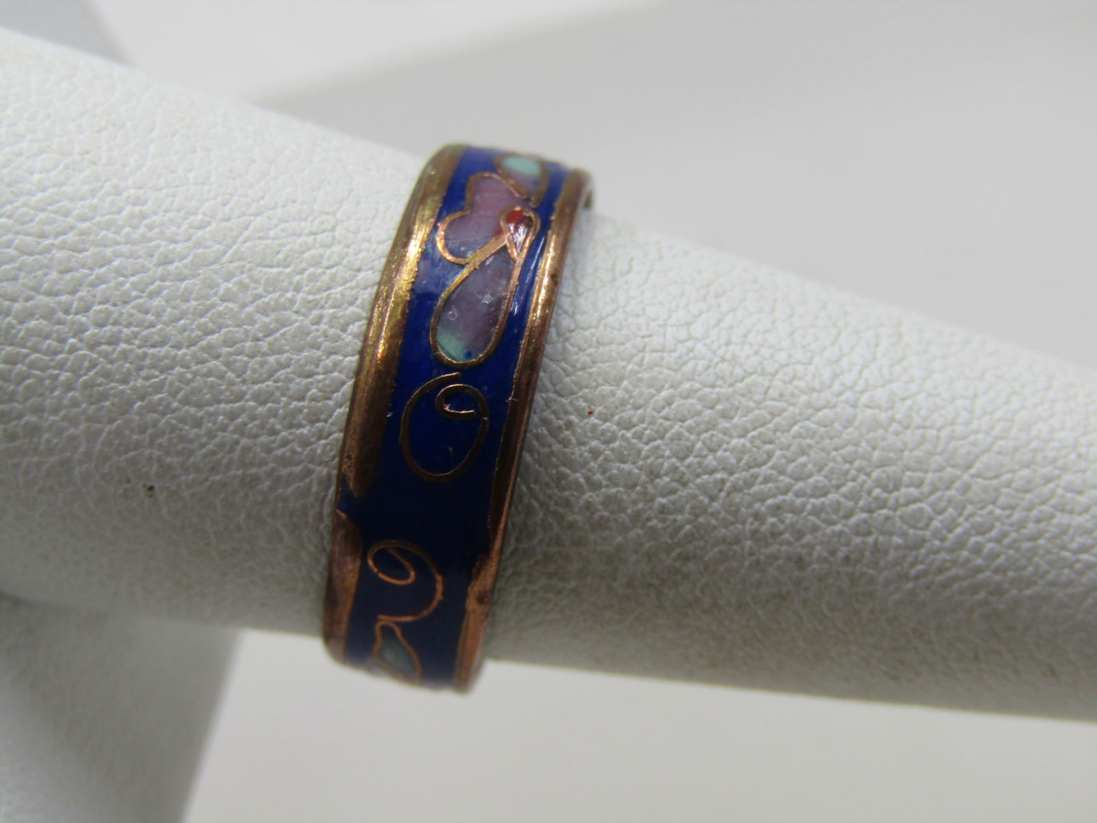 Vintage Cloisonne Floral Band Ring, 5.5mm Sz. 8.25 - 2