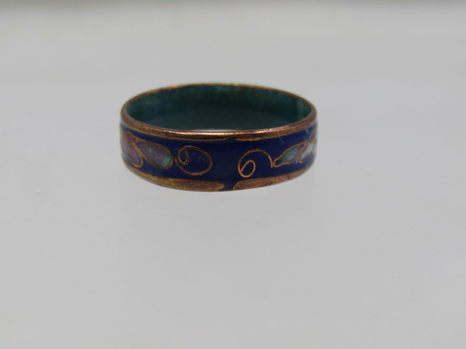 Vintage Cloisonne Floral Band Ring, 5.5mm Sz. 8.25 - 3