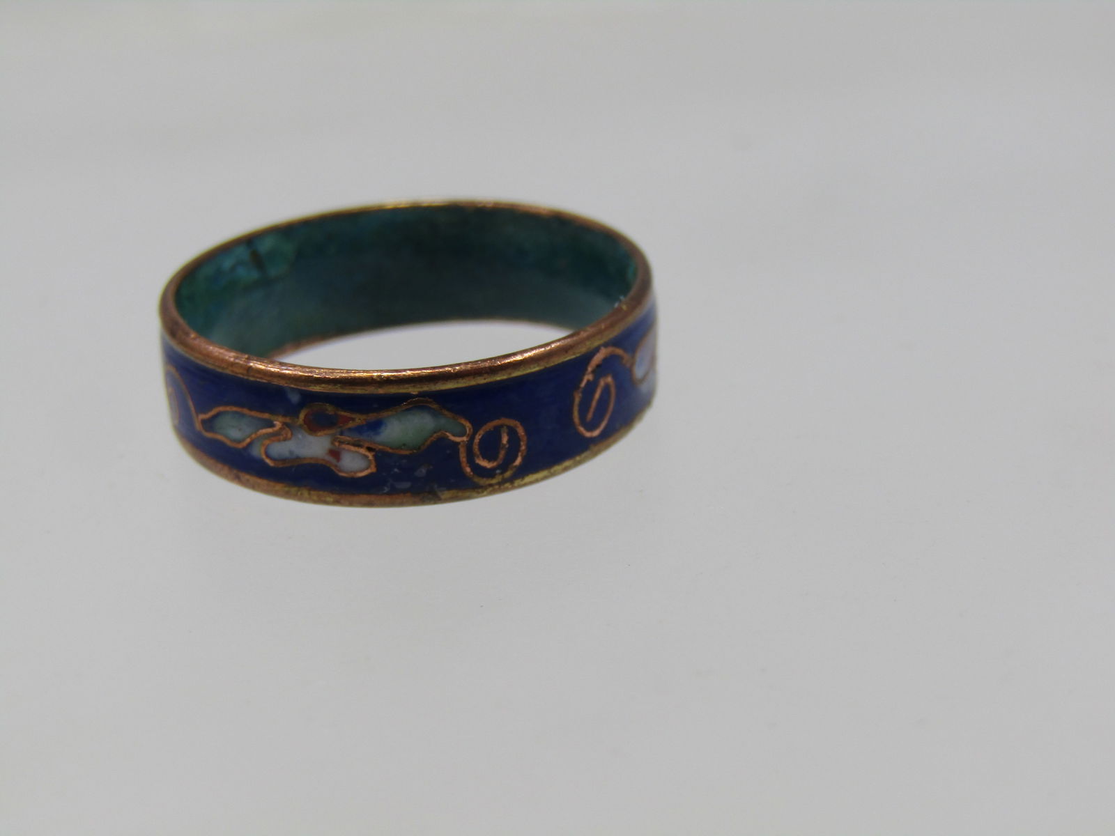 Vintage Cloisonne Floral Band Ring, 5.5mm Sz. 8.25 - 4