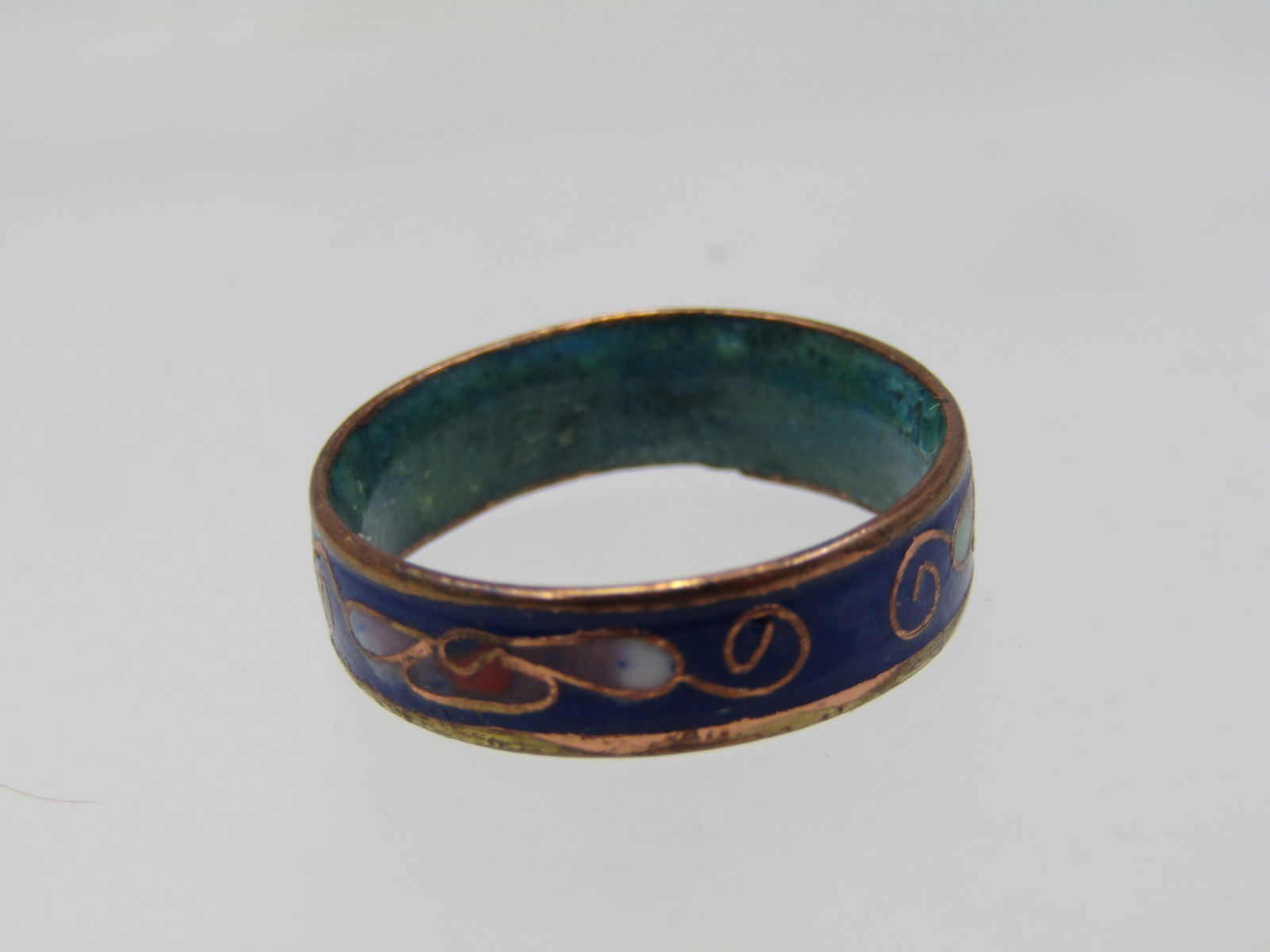 Vintage Cloisonne Floral Band Ring, 5.5mm Sz. 8.25 - 5