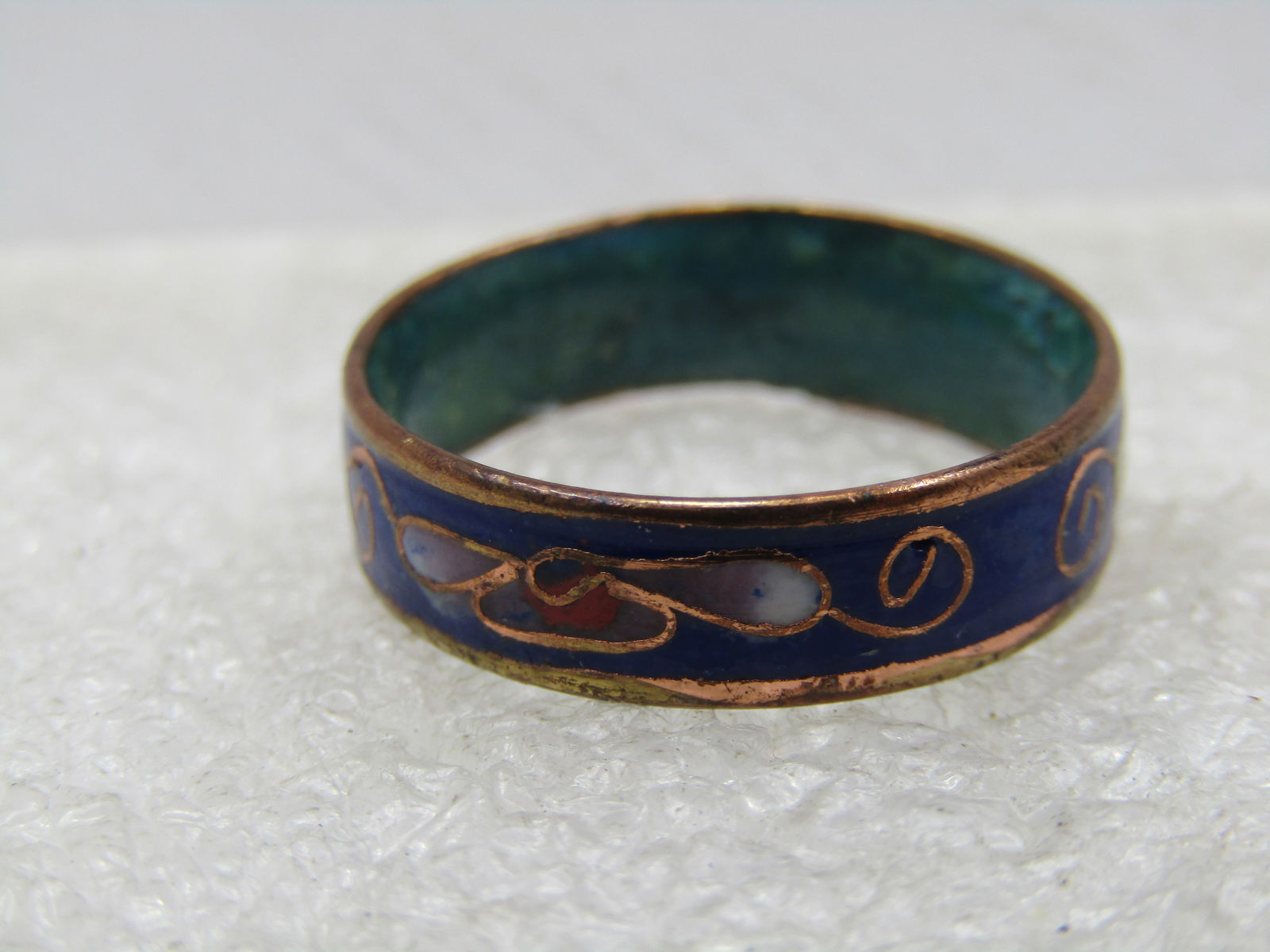 Vintage Cloisonne Floral Band Ring, 5.5mm Sz. 8.25 - 6