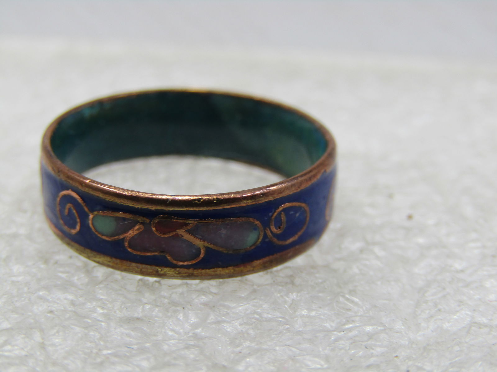 Vintage Cloisonne Floral Band Ring, 5.5mm Sz. 8.25 - 7