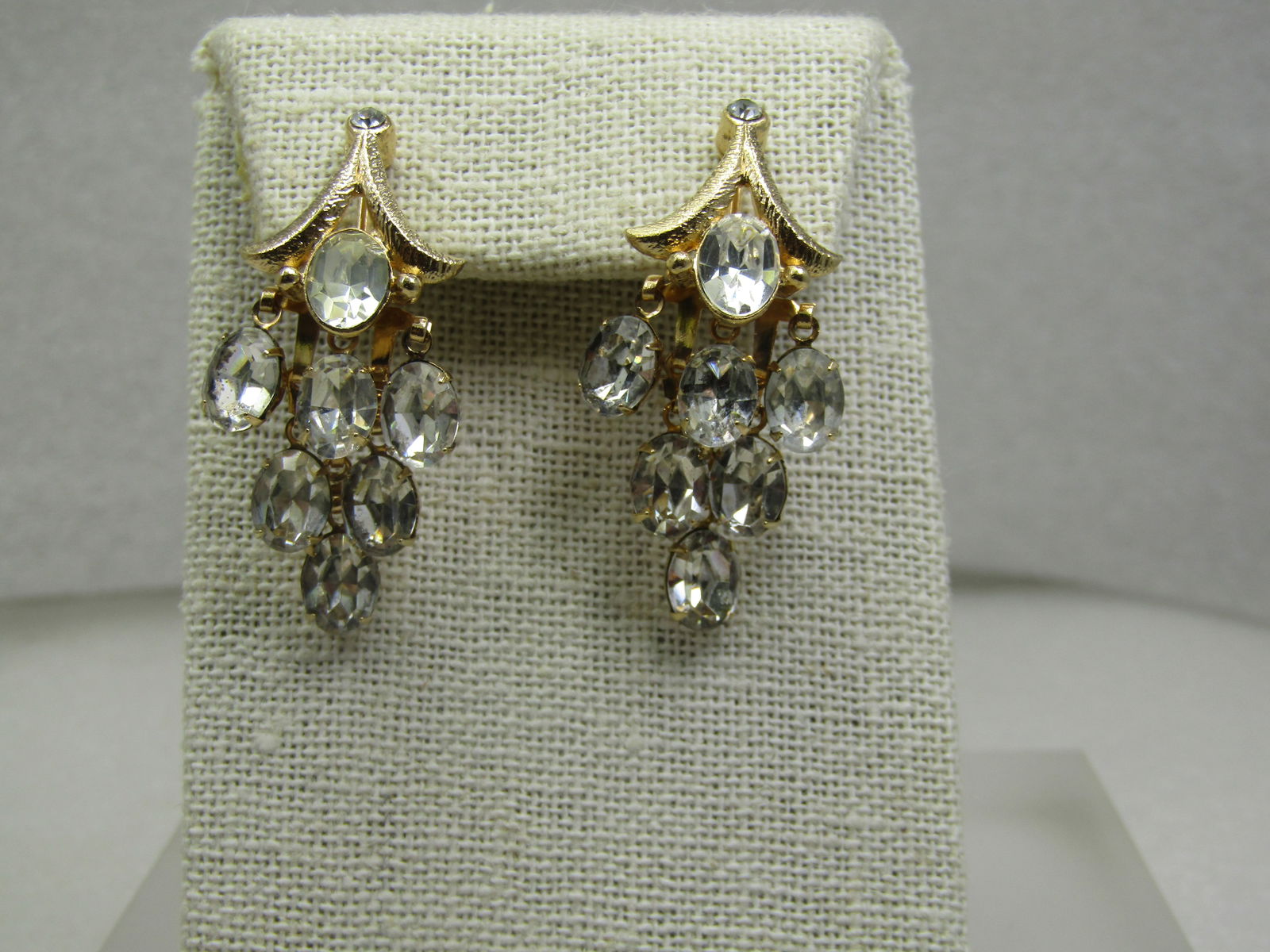 Vintage Clear Cascading Rhinestone Necklace Earrings Sett, 15" - 10