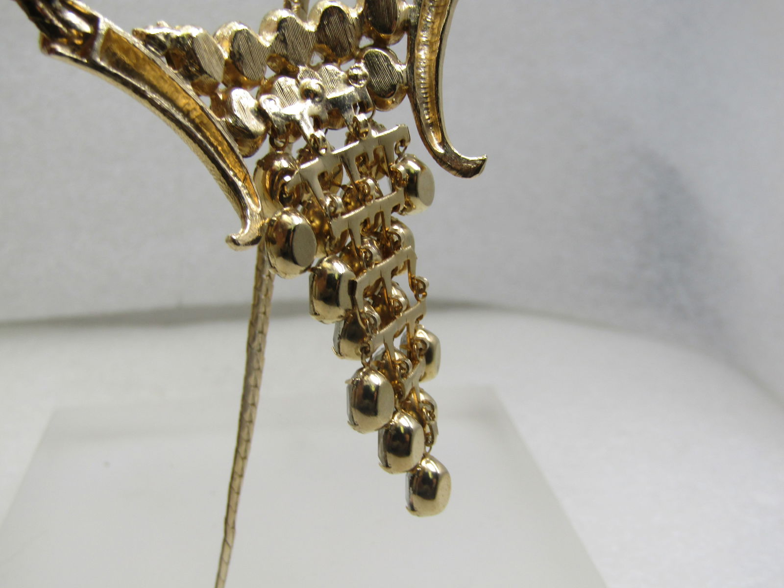 Vintage Clear Cascading Rhinestone Necklace Earrings Sett, 15" - 5