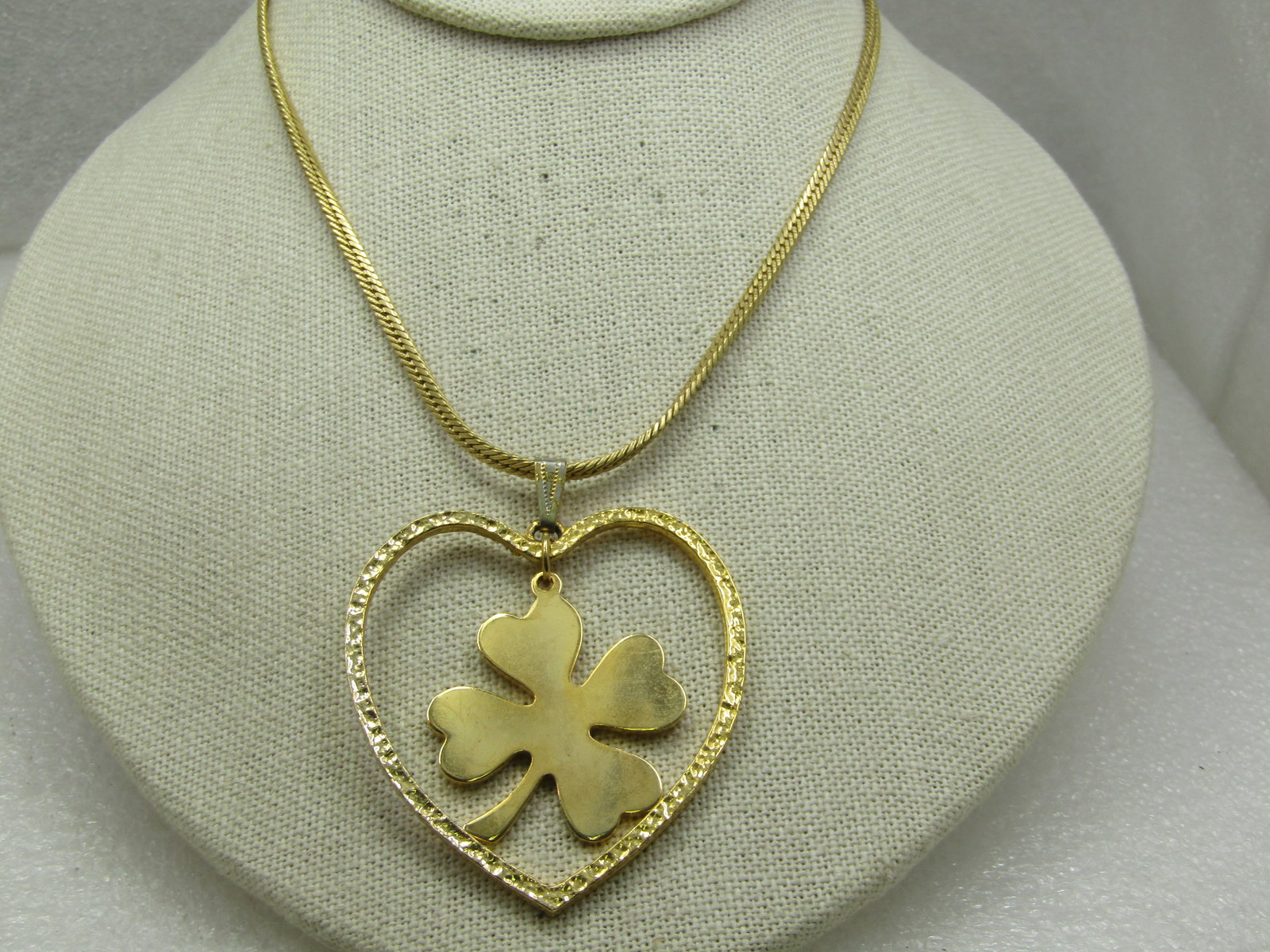 Vintage Four Leaf Clover Heart Neckace, 18", 1970's-1980's (1 of 6)
