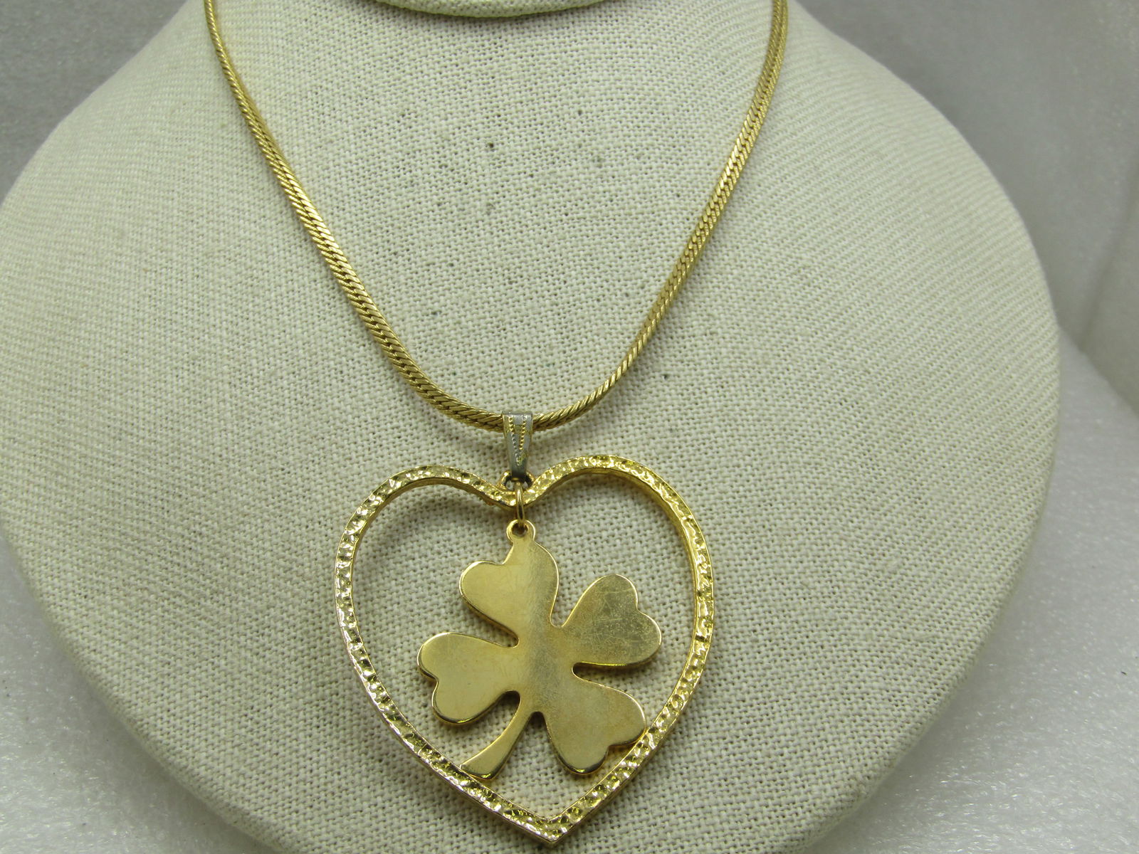Vintage Four Leaf Clover Heart Neckace, 18", 1970's-1980's - 2