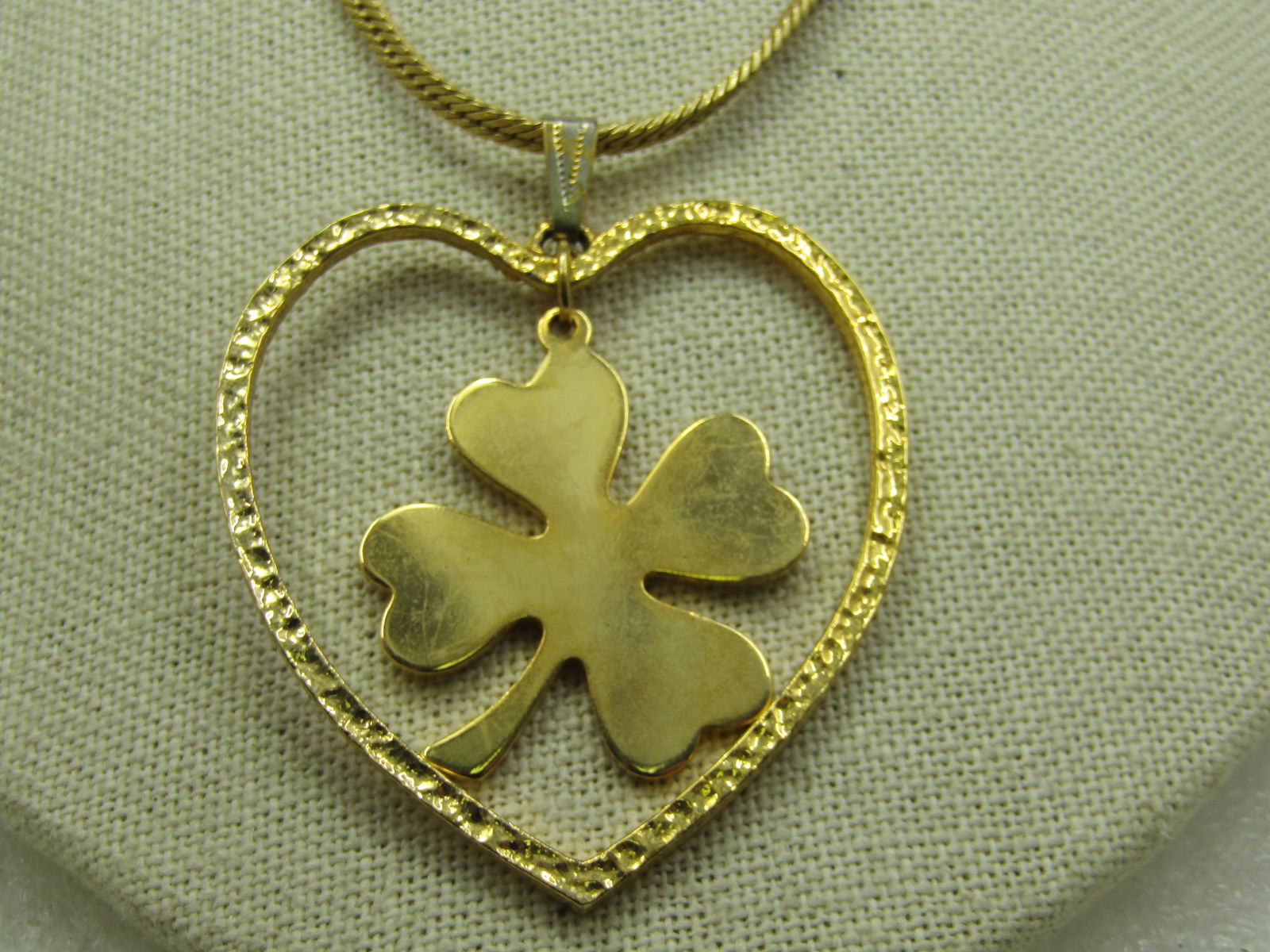 Vintage Four Leaf Clover Heart Neckace, 18", 1970's-1980's - 3