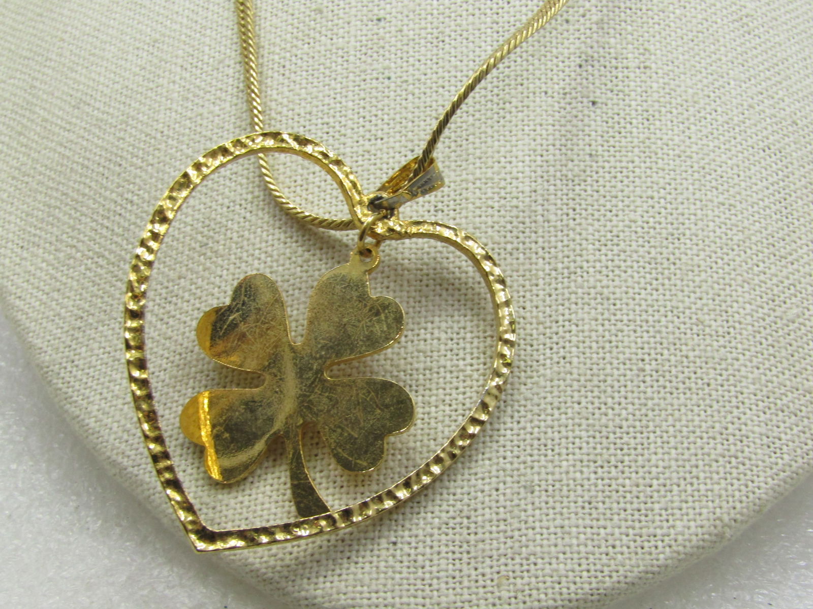 Vintage Four Leaf Clover Heart Neckace, 18", 1970's-1980's - 4